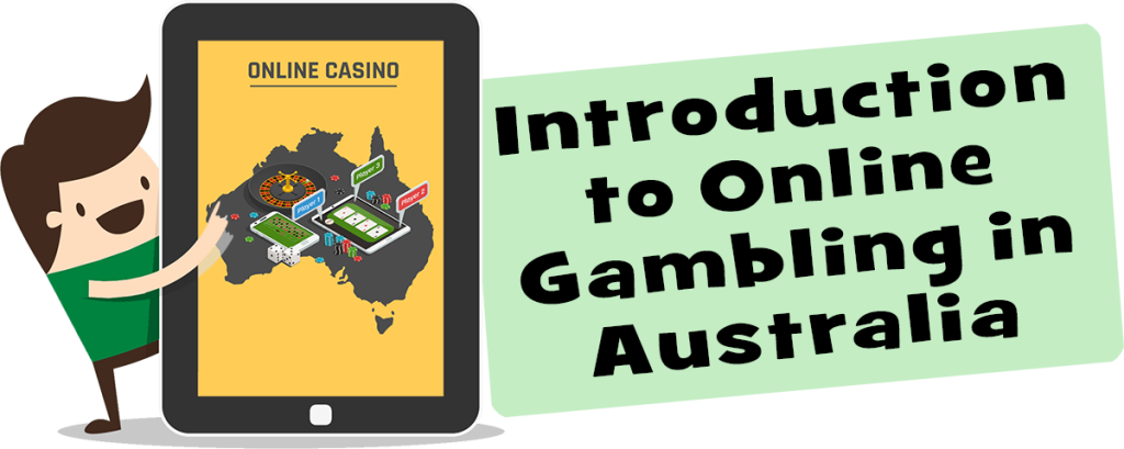 Drawn guy Introducing Online Gambling in Australia on tablet