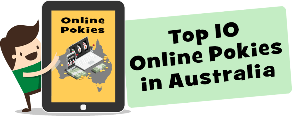 Man pointing to the top 10 Online Pokies in Australia